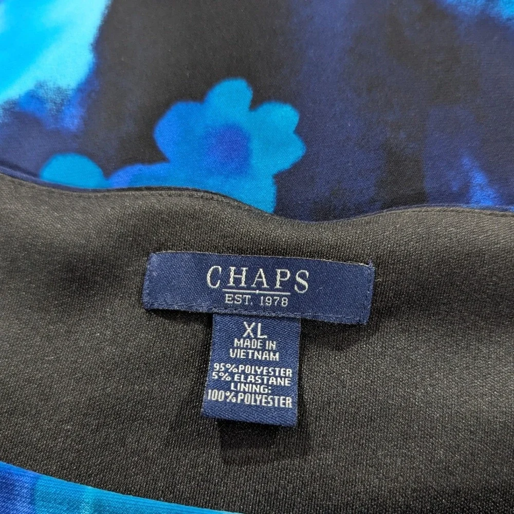 Chaps Blue Black‎ Floral Sleeveless Knee Length Dress XL Boat Neck Twist Front - Picture 3 of 6